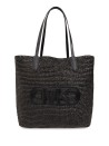 Eliza tote bag in black straw with logo