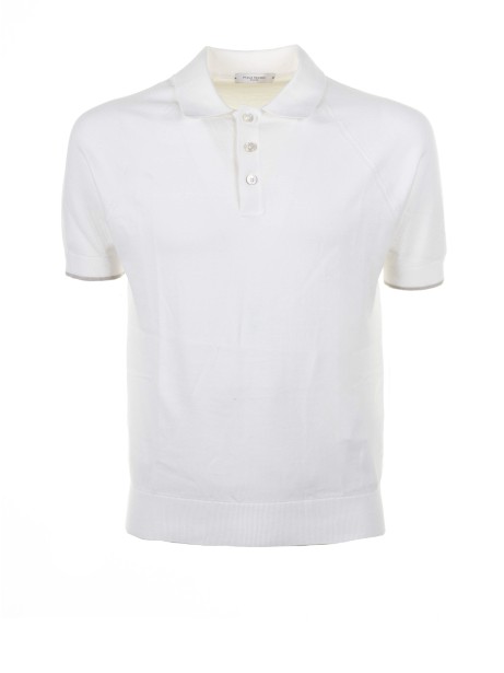 White short-sleeved polo shirt in cotton