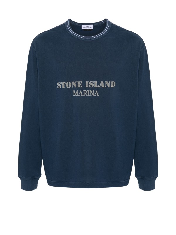 Blue crewneck sweatshirt with logo writing
