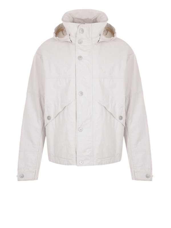 White jacket with buttons and hood