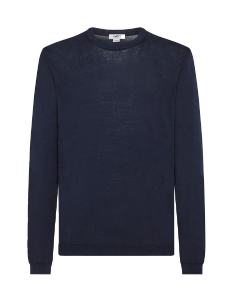 Blue crew-neck sweater in cotton