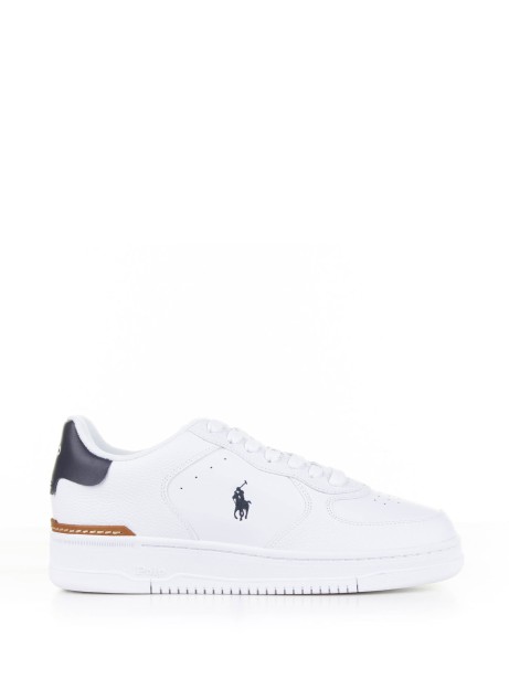 White and blue leather sneaker with logo