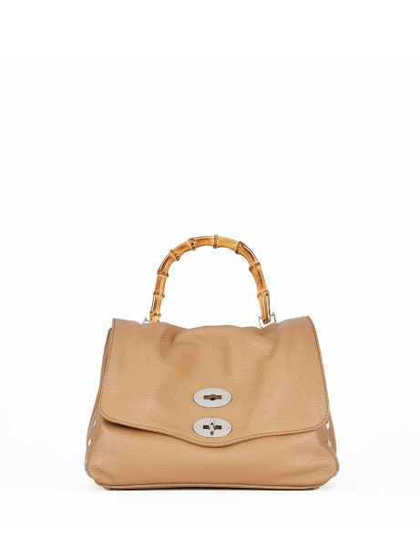 Postina Bamboo S cappuccino leather bag with bamboo handle