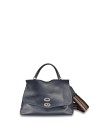 Postina Daily Giorno navy blue leather bag with shoulder strap