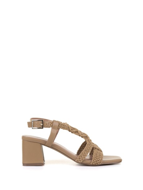 Camel sandal with strap and heel