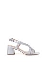 Silver braided sandal with strap and heel