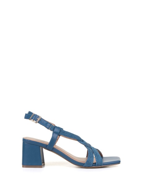 Blue braided sandal with strap and heel