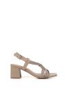 Beige braided sandal with strap and heel