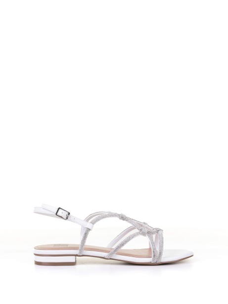 White flat sandal with rhinestones