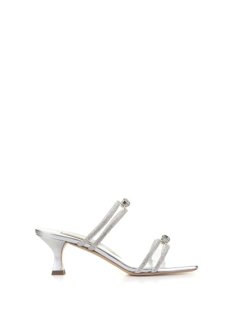 White double band sandal with heel