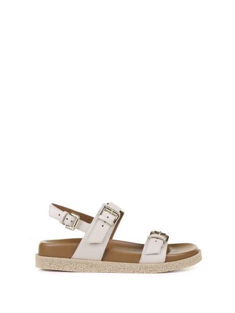 Low double buckle leather sandal
