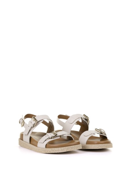 Low double buckle leather sandal