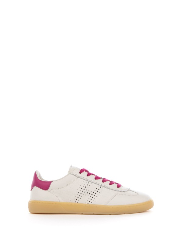 Cool sneakers in fuchsia white leather and contrasting bottom Cool sneakers in fuchsia white leather and contrasting bottom