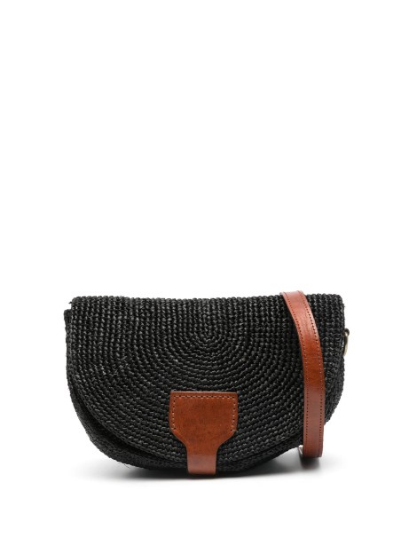 Medium black raffia shoulder bag