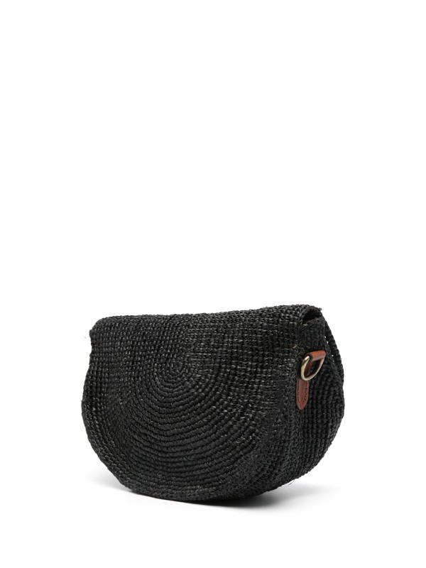 Medium black raffia shoulder bag