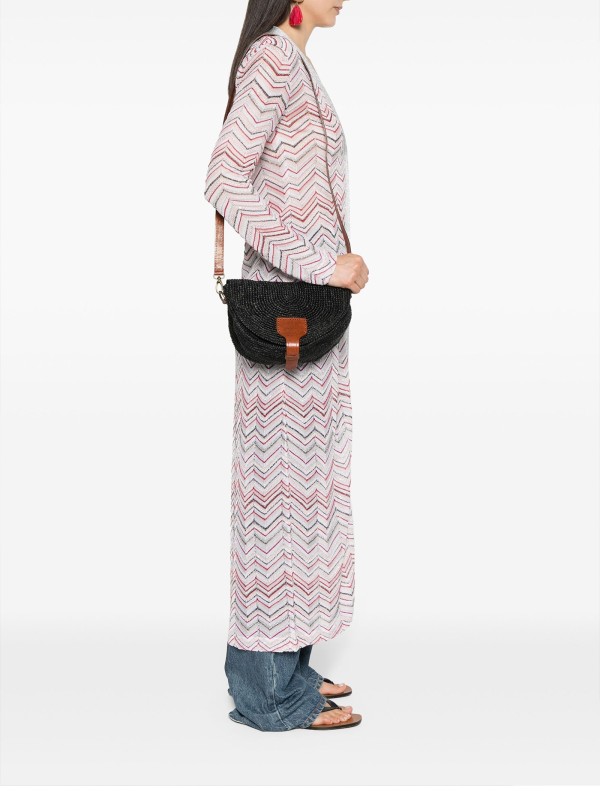 Borsa a tracolla media nera in raffia