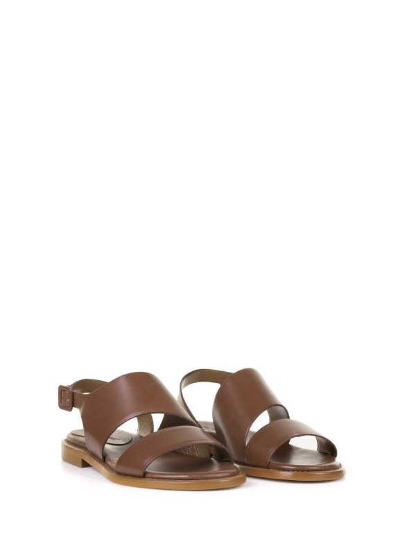 Low brown leather sandal