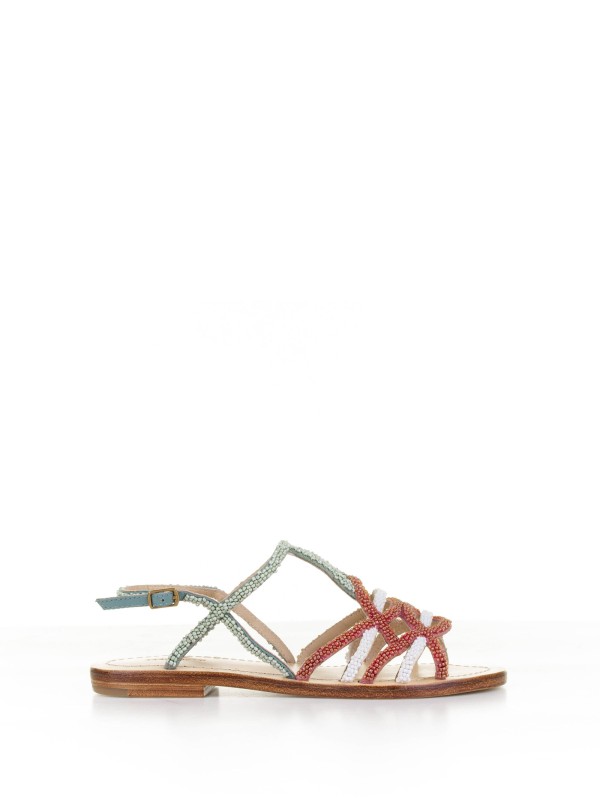 Leather sole sandals with handmade embroidery