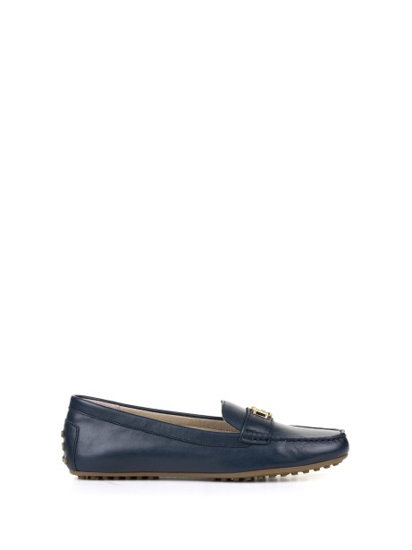 Mocassino gommino blu in pelle con placca logo Mocassino gommino blu in pelle con placca logo