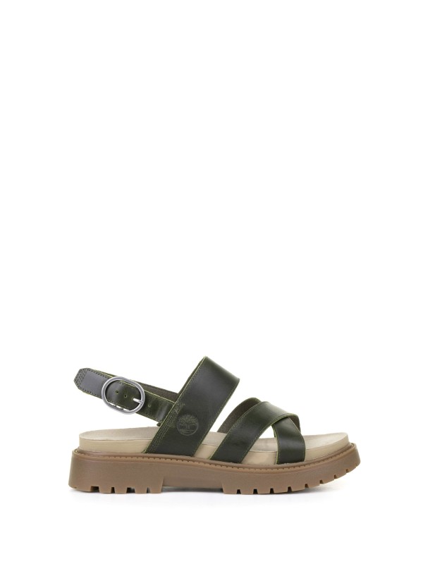 Sandalo donna verde in pelle