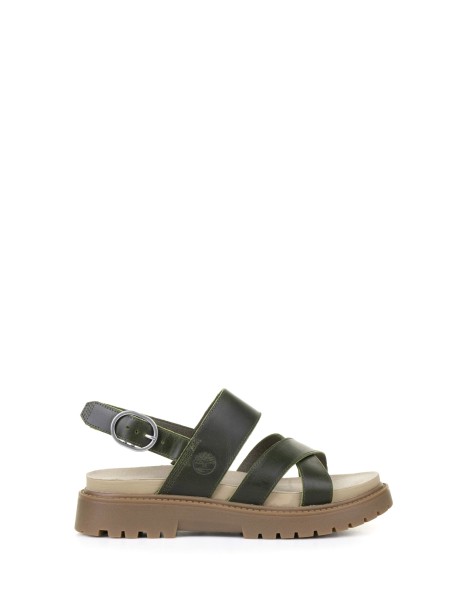 Sandalo donna verde in pelle