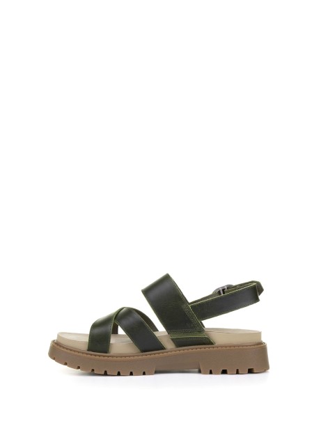 Sandalo donna verde in pelle