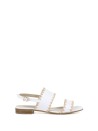 Low white sandal in leather and raffia