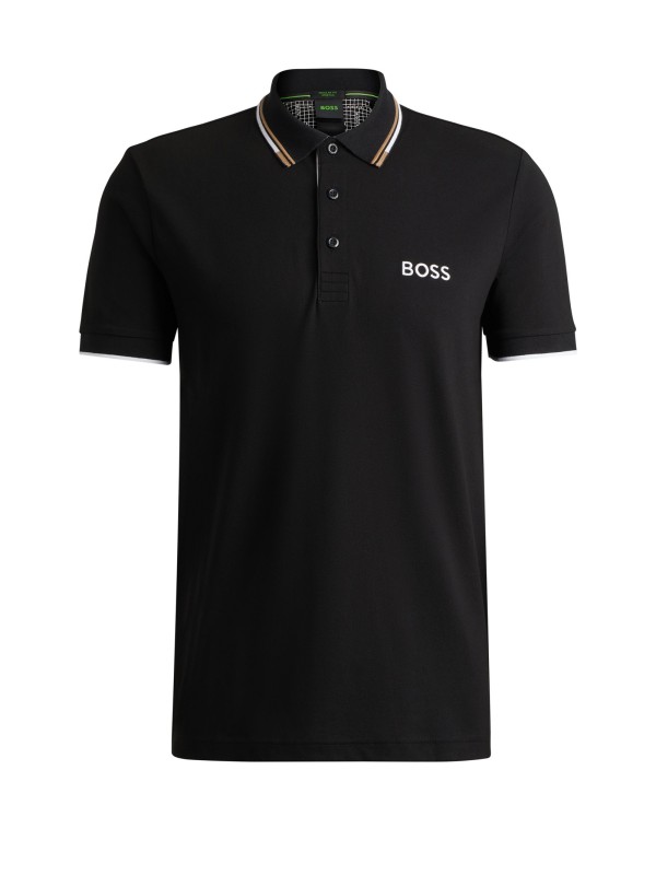 Black regular fit polo shirt with contrasting logo