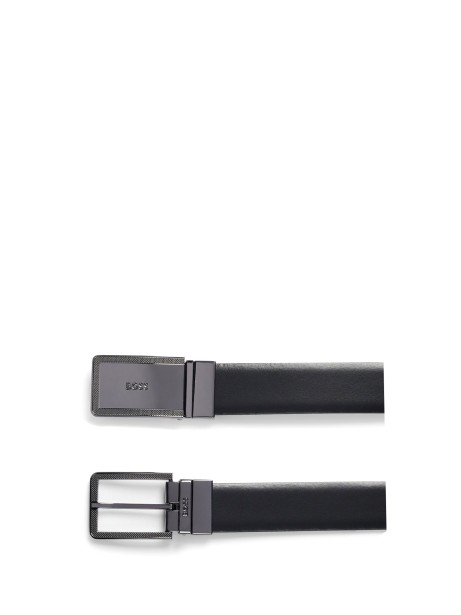 Leather belt with logo buckle