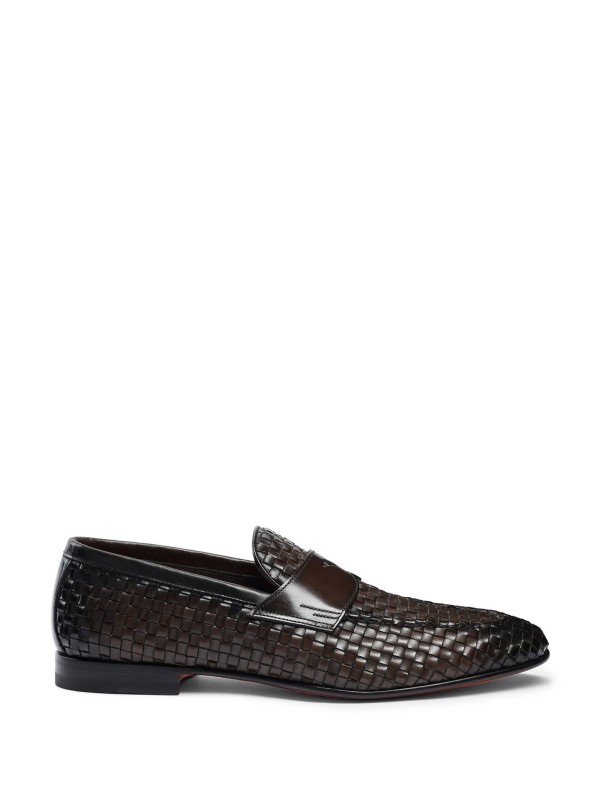 Dark brown moccasin in woven leather Dark brown moccasin in woven leather