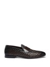 Dark brown moccasin in woven leather