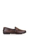 Brown leather moccasin with buckle