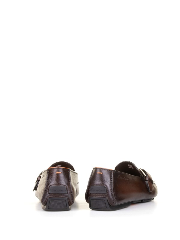 Brown leather moccasin with buckle