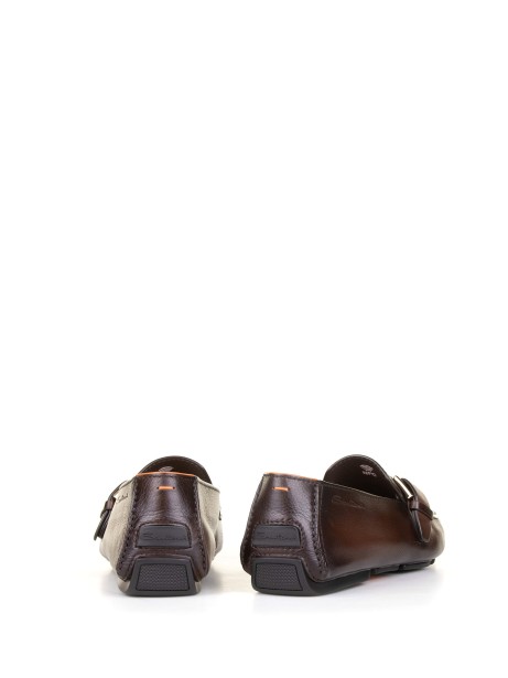 Brown leather moccasin with buckle