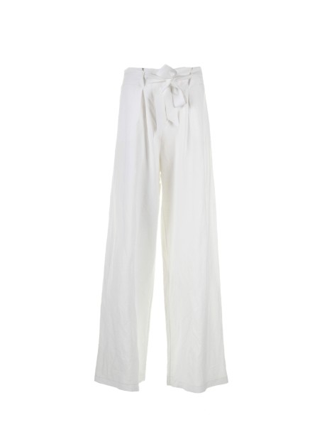 White high-waisted linen trousers