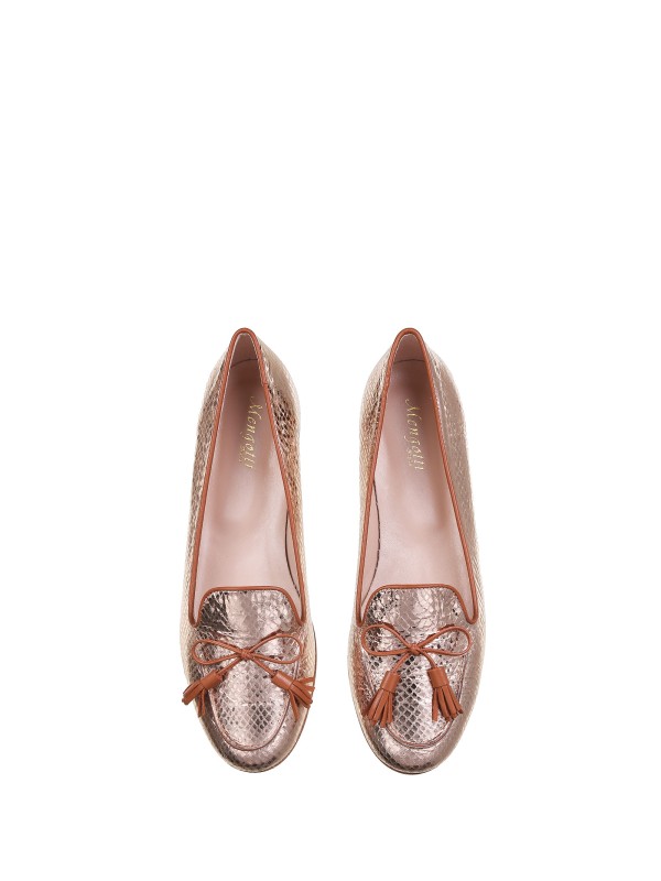 Loafers With Bow In Golden Leather