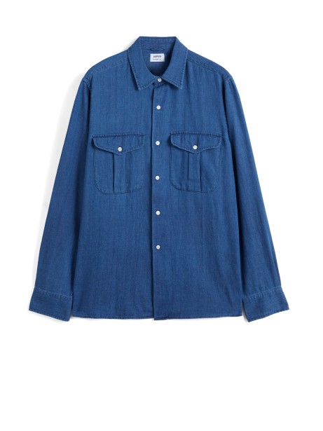 Camicia uomo blu denim con tasche