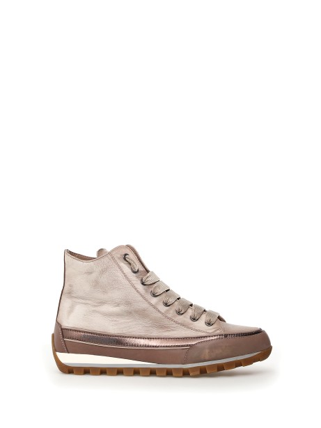 Beige nappa leather high-top sneaker