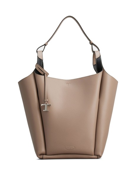 Brown leather bucket bag with T Timeless accessory