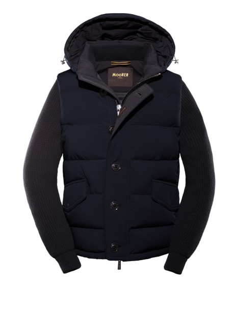 Men's Navy Blue Short Down Jacket with Hood