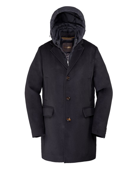 Men's Navy Blue Long Down Jacket with Hood