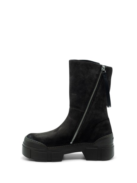 Black Leather Zip Ankle Boot