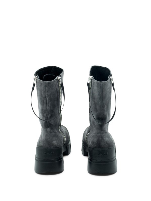 Grey Leather Ankle Boot with Zip