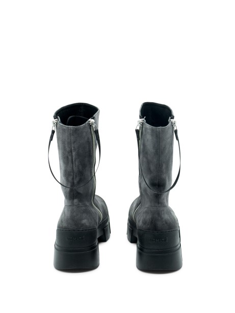 Grey Leather Ankle Boot with Zip