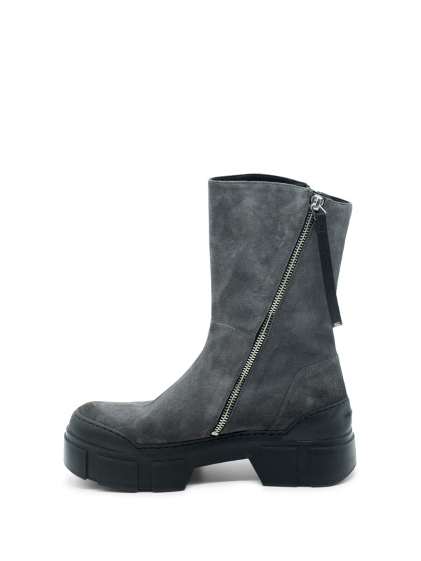 Grey Leather Ankle Boot with Zip