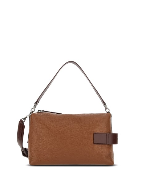 Bauletto Script in brown leather with adjustable shoulder strap