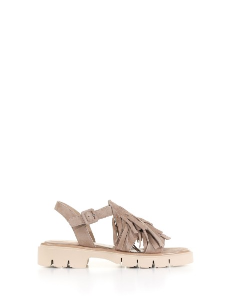 Suede sandal with fringe