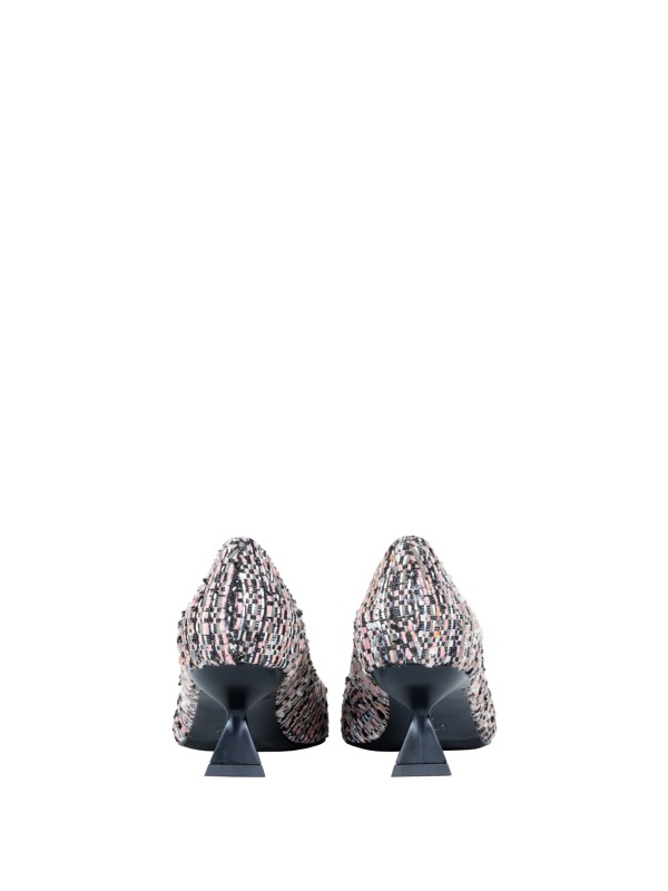 Evilly décolleté in bouclé fabric with rhinestone buckle