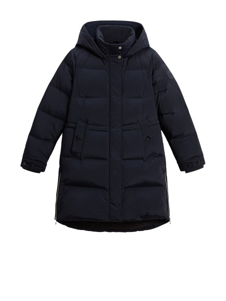 Women's Navy Blue Quilted Down Jacket with Hood