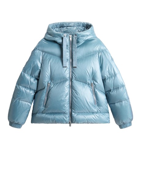 Women's Short Down Jacket Light Blue with Hood